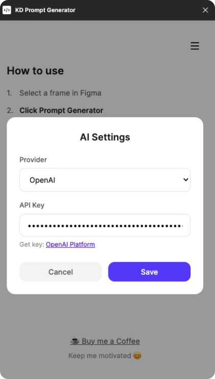 AI settings modal